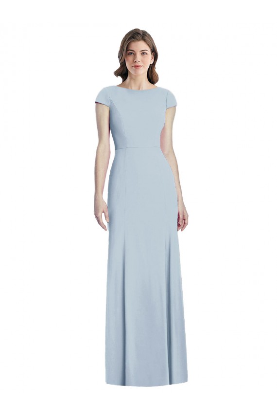 Online Bateau Neck Cap Sleeves Open Back Trumpet Prom Dress UK