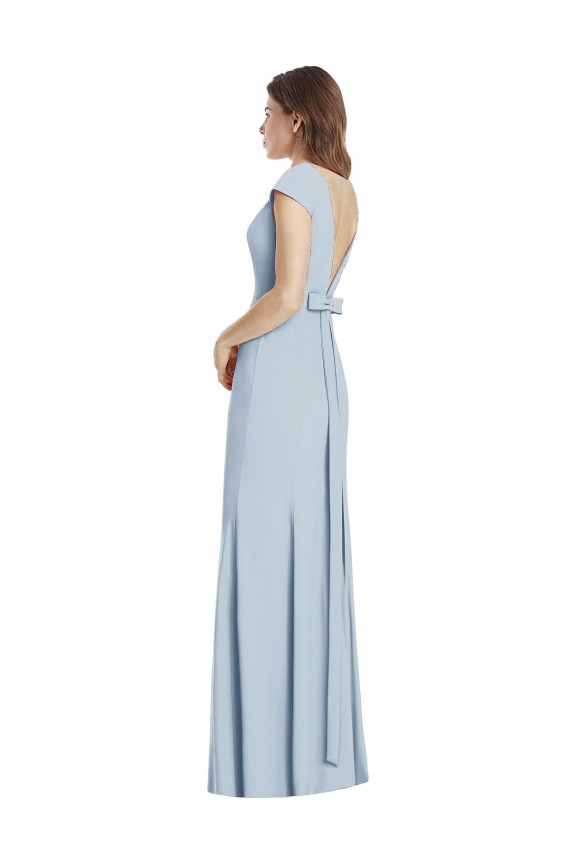 Online Bateau Neck Cap Sleeves Open Back Trumpet Prom Dress UK