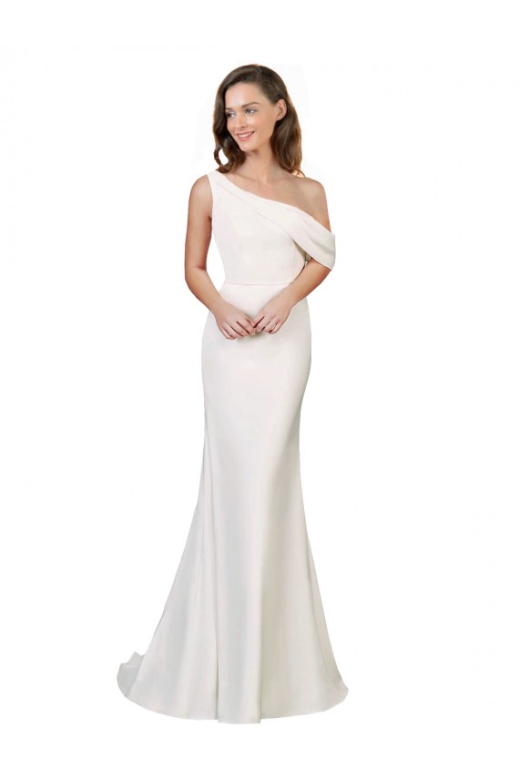 Online One Shoulder Crepe Prom Dress with Draped Off the Shoulder Strap UK