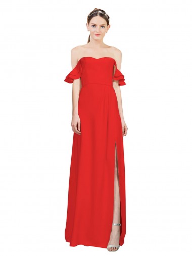 Online Double Ruffle Flounce Sleeves Crepe Prom Dress with Slit UK