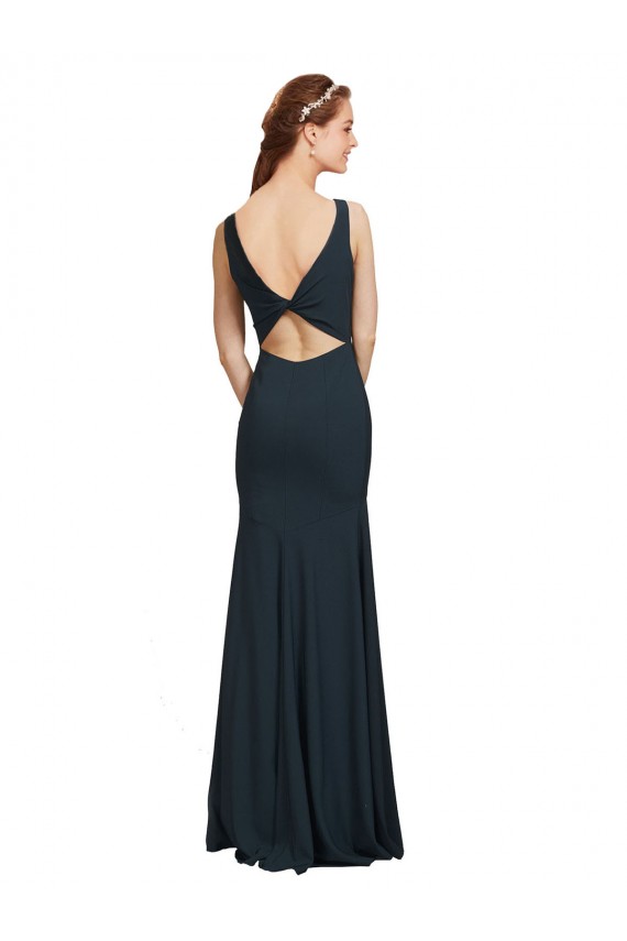 Online Sleeveless Bateau Neckline Crepe Prom Dress with Twist Back UK