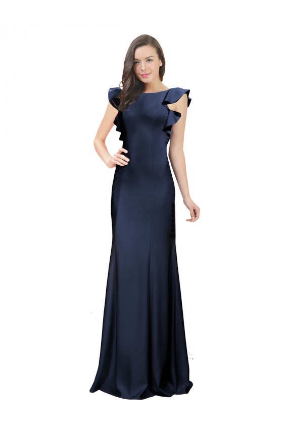 Online Sleeveless Crepe Prom Dress with Cascading Ruffle and Keyhole Back UK