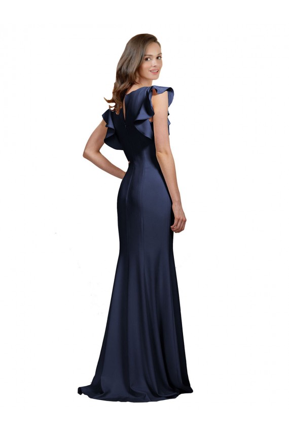 Online Sleeveless Crepe Prom Dress with Cascading Ruffle and Keyhole Back UK