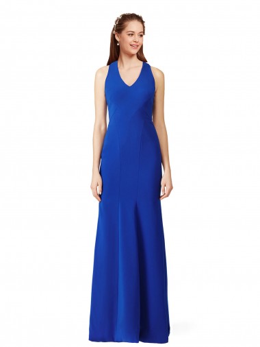 Online Halter V-Neck Long A-Line Crepe Prom Dress UK
