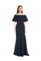 Online Off the Shoulder Crepe Prom Dress with Short Ruffle Sleeves. UK