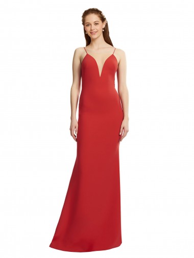 Online Mermaid Plunging V-Neck Crepe Prom Dress with Wide Open Back UK