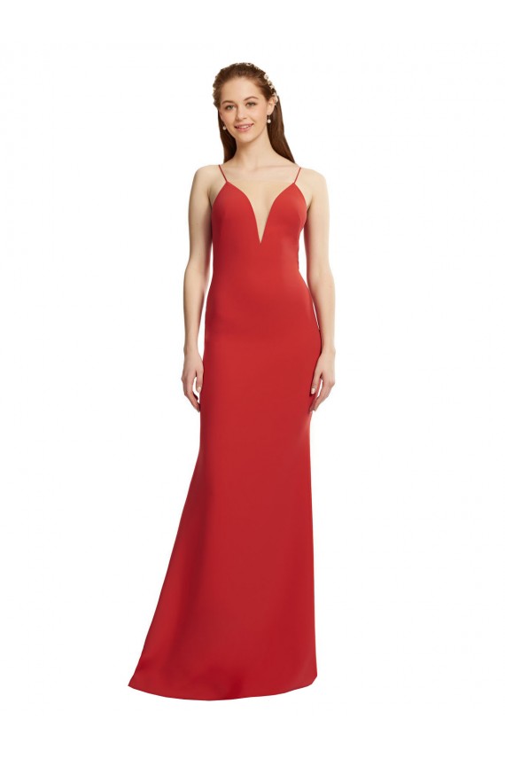 Online Mermaid Plunging V-Neck Crepe Prom Dress with Wide Open Back UK