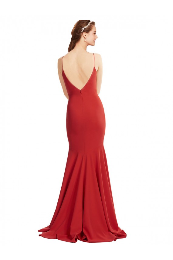Online Mermaid Plunging V-Neck Crepe Prom Dress with Wide Open Back UK