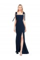 Online Flat Tie Shoulder Crepe Trumpet Prom Dress with Front Slit UK