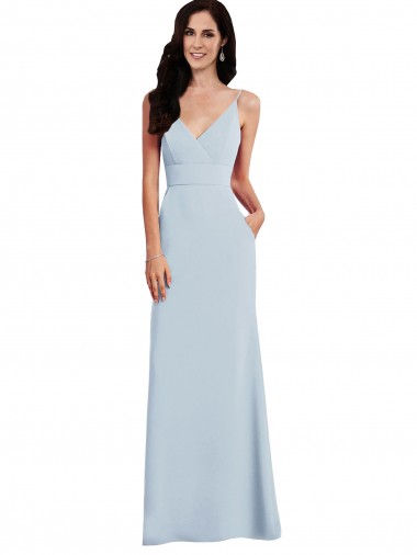 Online V Back Spaghetti Strap Maxi Prom Dress with Pockets UK