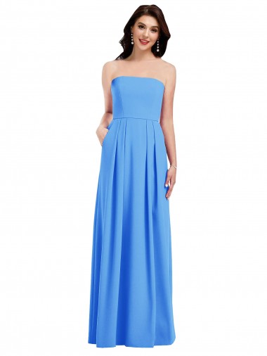 Online Strapless Pleated Skirt Crepe Prom Dress with Pockets UK