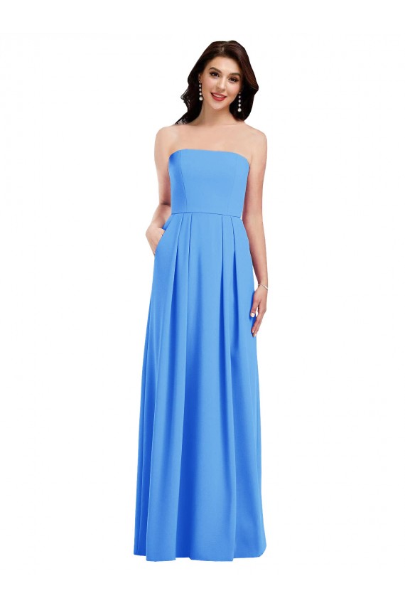 Online Strapless Pleated Skirt Crepe Prom Dress with Pockets UK