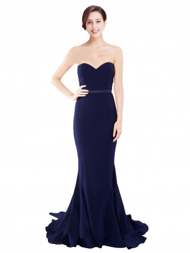 Online Strapless Sweetheart Neckline Crepe Prom Dress with Satin Waistband UK