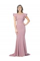 Online Flutter Sleeves Low V-Back High Round Neck Crepe Prom Dress UK