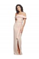 Online Off the Shoulder Long Crepe Prom Dress with Waist Tie and Slit UK