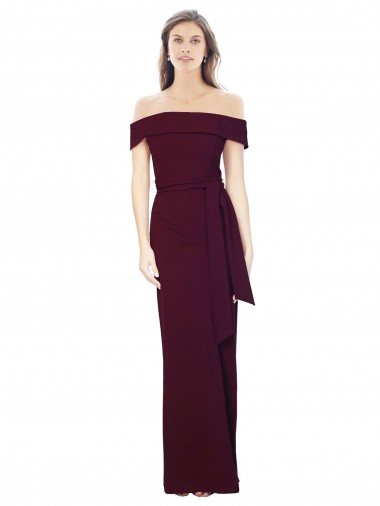 Online Off the Shoulder Long Crepe Prom Dress with Waist Tie UK