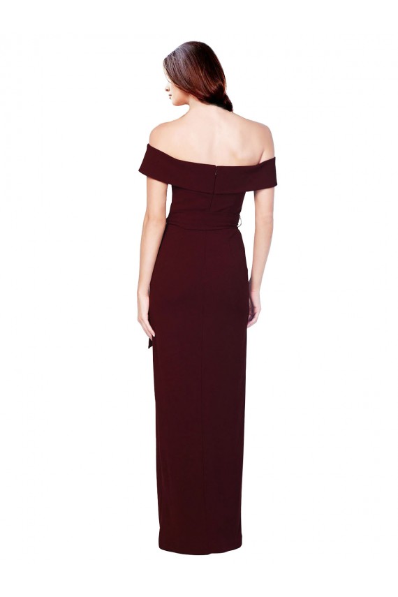 Online Off the Shoulder Long Crepe Prom Dress with Waist Tie UK
