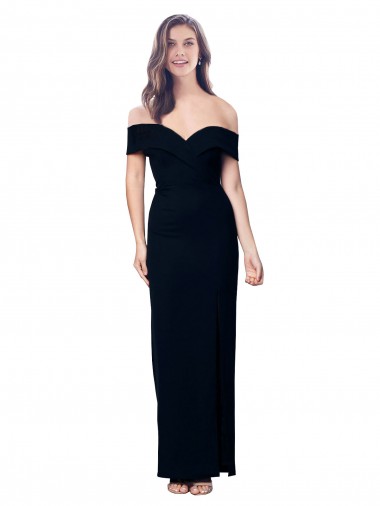 Online Off the Shoulder Long Full Length Crepe Prom Dress with Side Split UK