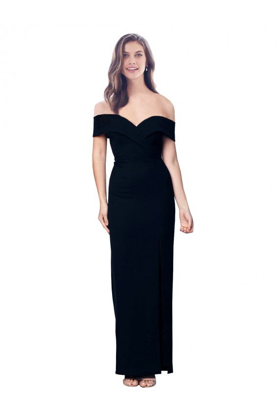 Online Off the Shoulder Long Full Length Crepe Prom Dress with Side Split UK