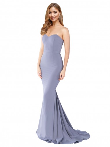 Online Long Strapless Sweetheart Sweep Train Crepe Prom Dress with Low Back UK