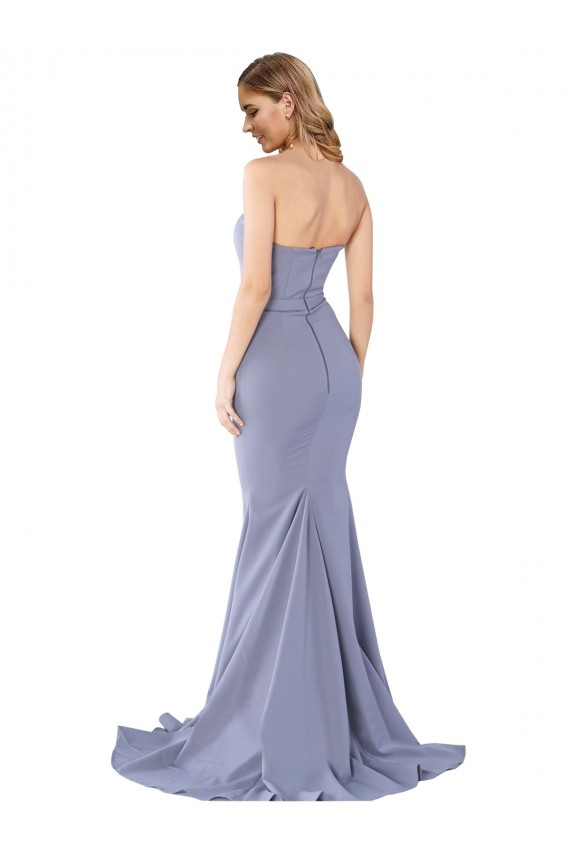 Online Long Strapless Sweetheart Sweep Train Crepe Prom Dress with Low Back UK