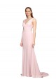 Online Deep V-Neckline and Back Long Sweep Train Crepe Prom Dress with Shoulder Straps UK