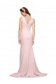 Online Deep V-Neckline and Back Long Sweep Train Crepe Prom Dress with Shoulder Straps UK