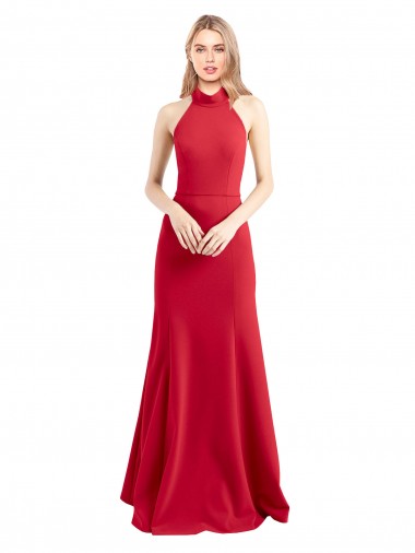 Online Sleek Fit and Flare High Neck Halter Stretch Crepe Prom Dress with Open Back UK