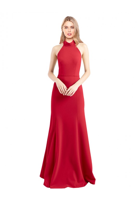 Online Sleek Fit and Flare High Neck Halter Stretch Crepe Prom Dress with Open Back UK