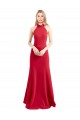 Online Sleek Fit and Flare High Neck Halter Stretch Crepe Prom Dress with Open Back UK