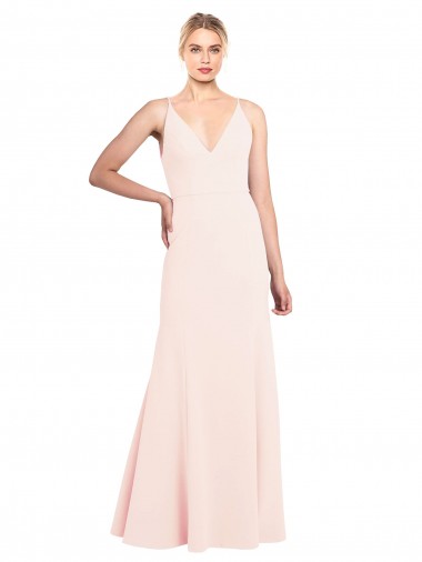 Online Slim A-Line V-Neck Long Stretch Crepe Prom Dress with V-Back UK