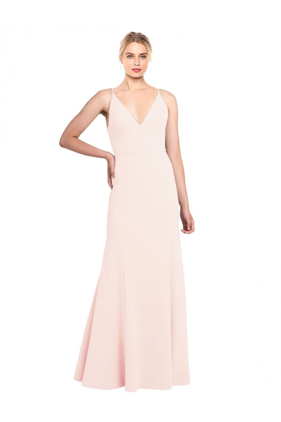 Online Slim A-Line V-Neck Long Stretch Crepe Prom Dress with V-Back UK