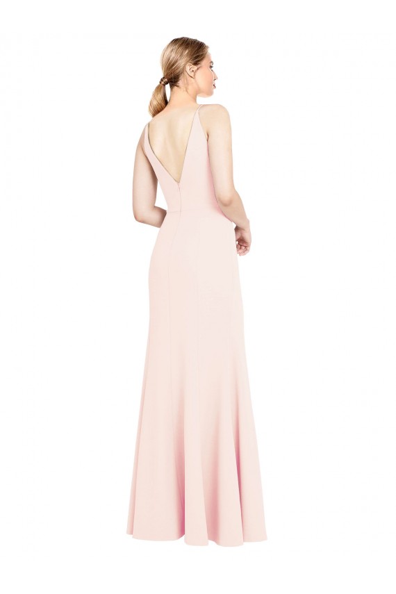 Online Slim A-Line V-Neck Long Stretch Crepe Prom Dress with V-Back UK