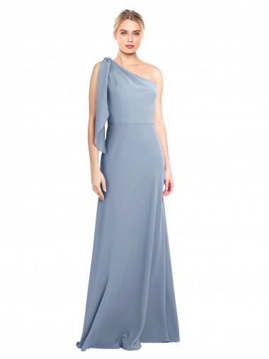 Online Draped Flutter Sleeves One Shoulder Stretch Crepe Prom Dress UK