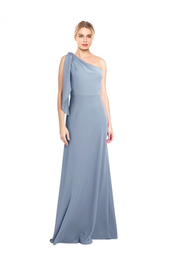 Online Draped Flutter Sleeves One Shoulder Stretch Crepe Prom Dress UK
