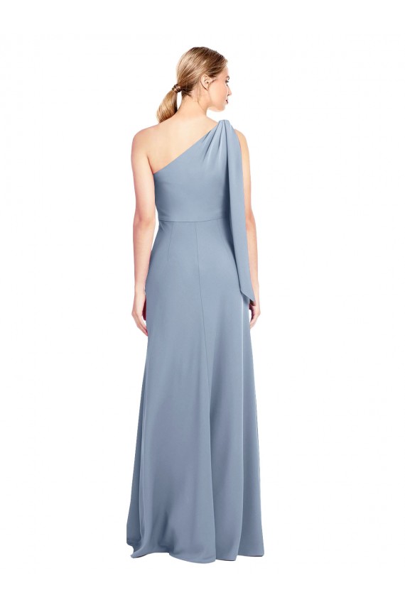 Online Draped Flutter Sleeves One Shoulder Stretch Crepe Prom Dress UK