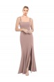 Online Square Neck Fit and Flare Long Stretch Crepe Prom Dress with Side Slit UK