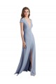 Online Plunging V-Neck Cap Sleeves Stretch Crepe Prom Dress with Front Slit UK