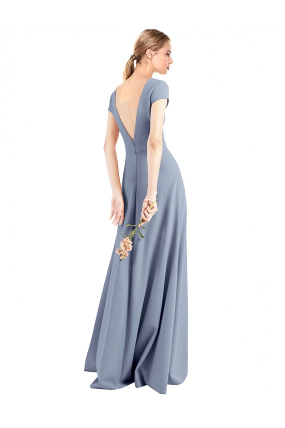 Online Plunging V-Neck Cap Sleeves Stretch Crepe Prom Dress with Front Slit UK
