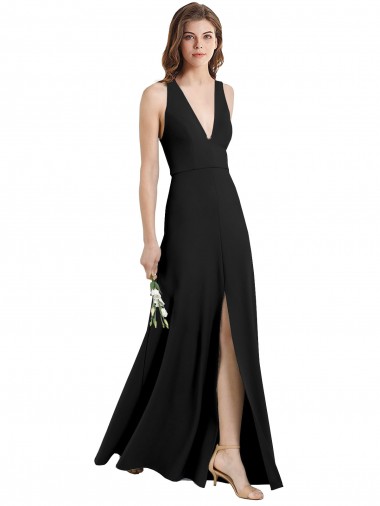 Online Sleek Halter V-Neck Long A-Line Stretch Crepe Prom Dress with Front Slit UK