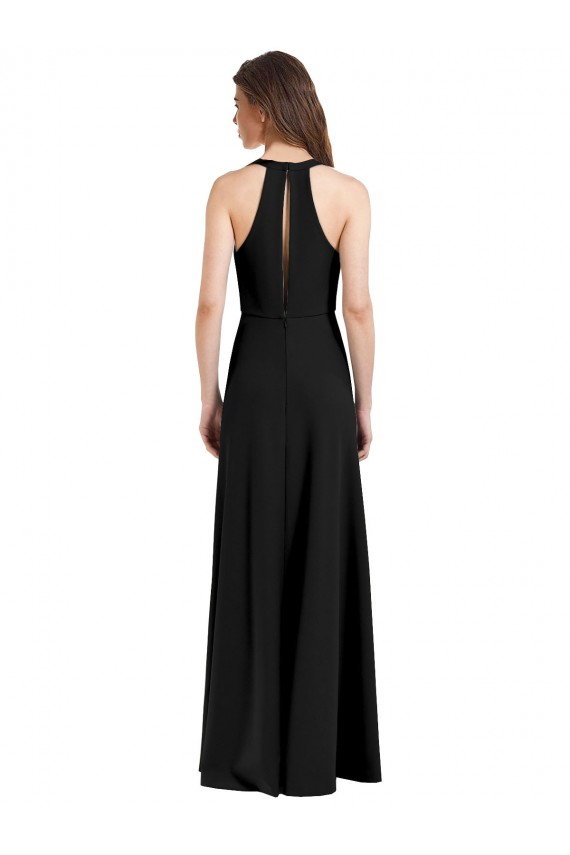 Online Sleek Halter V-Neck Long A-Line Stretch Crepe Prom Dress with Front Slit UK