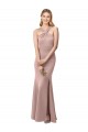 Online Long Floor Length High Neck Fit and Flare Stretch Crepe Prom Dress with Side Slit UK