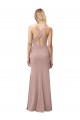 Online Long Floor Length High Neck Fit and Flare Stretch Crepe Prom Dress with Side Slit UK