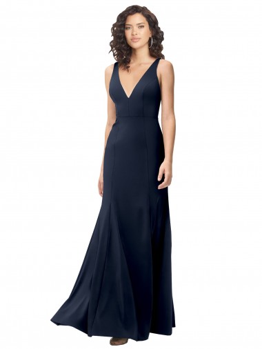 Online Classic V-Neck Long Stretch Crepe Prom Dress with V-Back UK