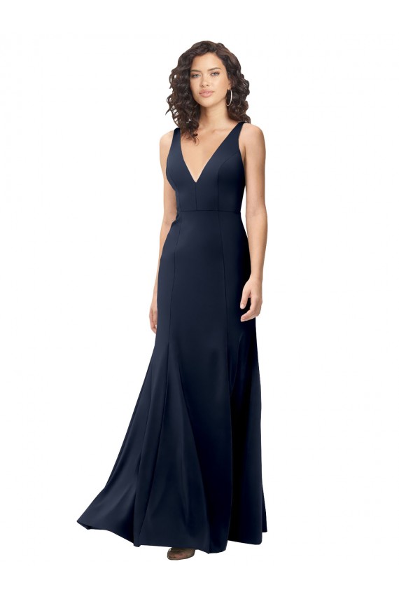 Online Classic V-Neck Long Stretch Crepe Prom Dress with V-Back UK