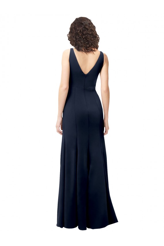 Online Classic V-Neck Long Stretch Crepe Prom Dress with V-Back UK