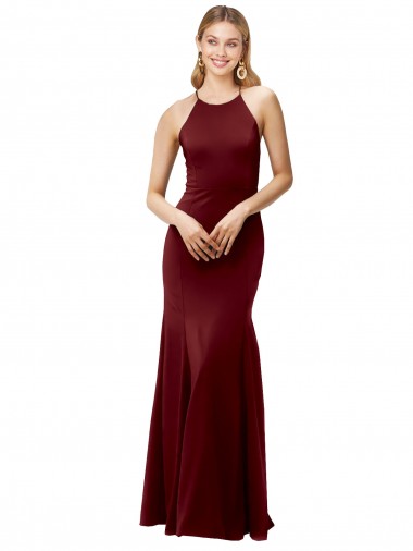 Online Fit and Flare Halter Neckline Stretch Crepe Prom Dress with Strappy Back UK