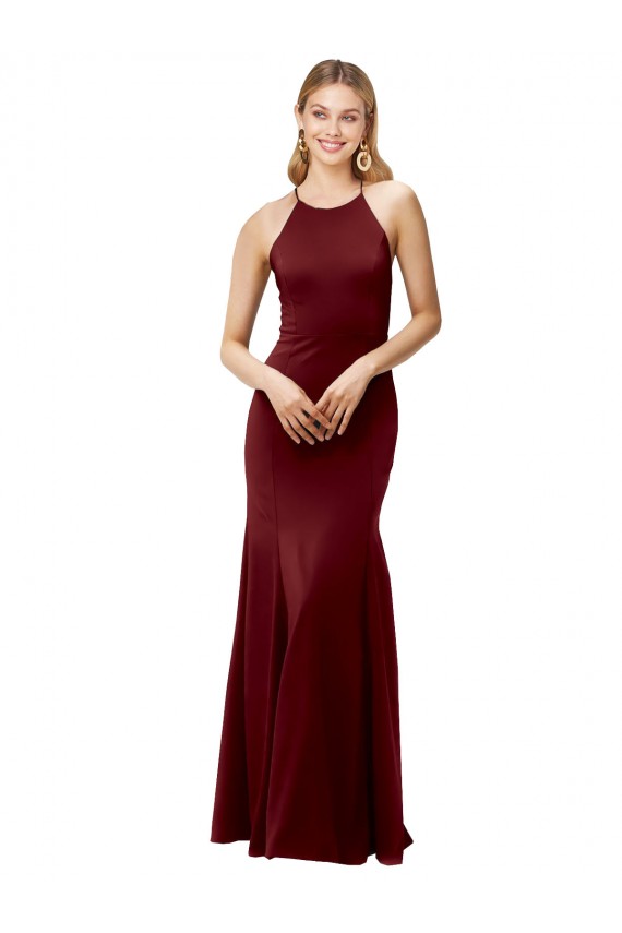 Online Fit and Flare Halter Neckline Stretch Crepe Prom Dress with Strappy Back UK