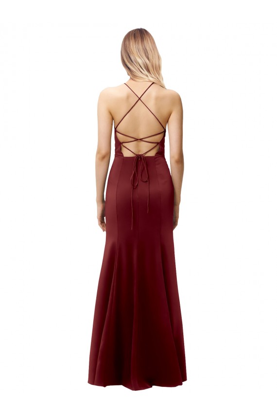 Online Fit and Flare Halter Neckline Stretch Crepe Prom Dress with Strappy Back UK