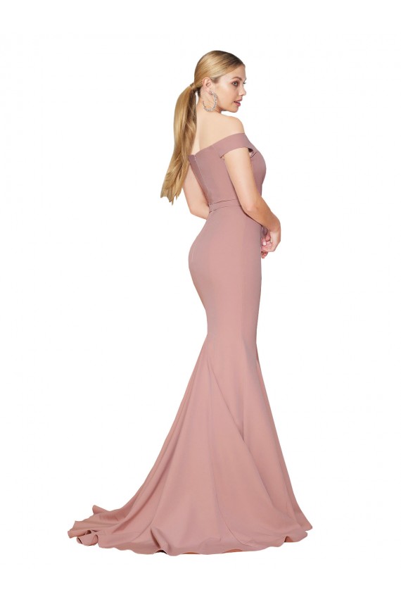 Online Off the Shoulder Sweetheart Long Sweep Train Crepe Prom Dress UK